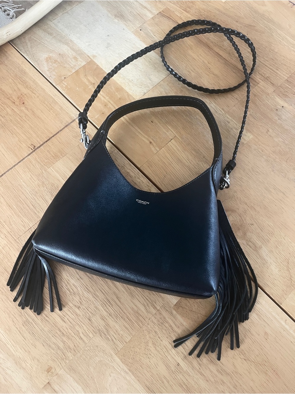 Coach Brooklyn 23 Black Leather Shoulder Bag with Braided Straps